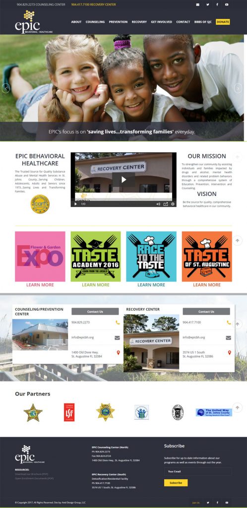 EPIC Behavioral Healthcare, Avid Design Group, St. Augustine Website design, website design st. augusitne, website designers, Epic BH, graphic design, affordable website design, professional website design