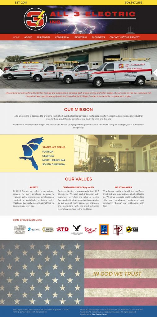 All 3 Electric, Avid Design Group, Website Design, Website design st. augustine, st. augustine website design, affordable website design, professional website design, website designers, web developers
