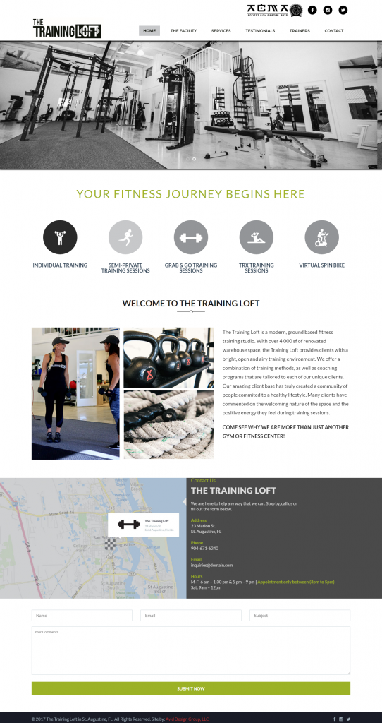The Training Loft St. Augustine, Affordable website design, avid design group, website design st. Augustine, St. Augustine webiste design, website designers, graphic design, marketing design, marketing materials, marketing services, advertising agency