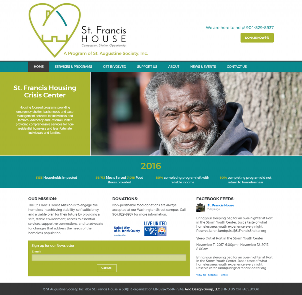 St. Francis House Shelter, St. Francis in St. Augustine, Avid design Group, website design st. augsutine, st. augustine website designers, Professional website design