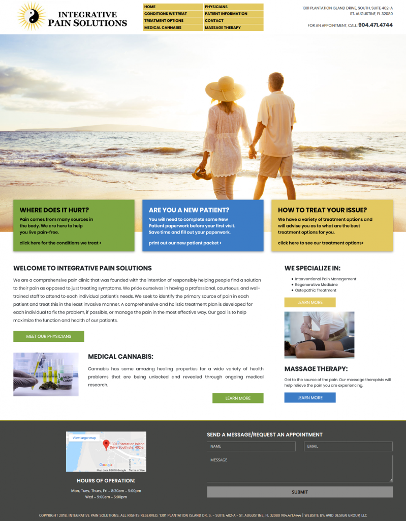 Integrative Pain Solutions, Avid Design Group, affordable website design, website design st. augustine, st. augustine website designers, web design, responsive design, SEO Services, web hosting