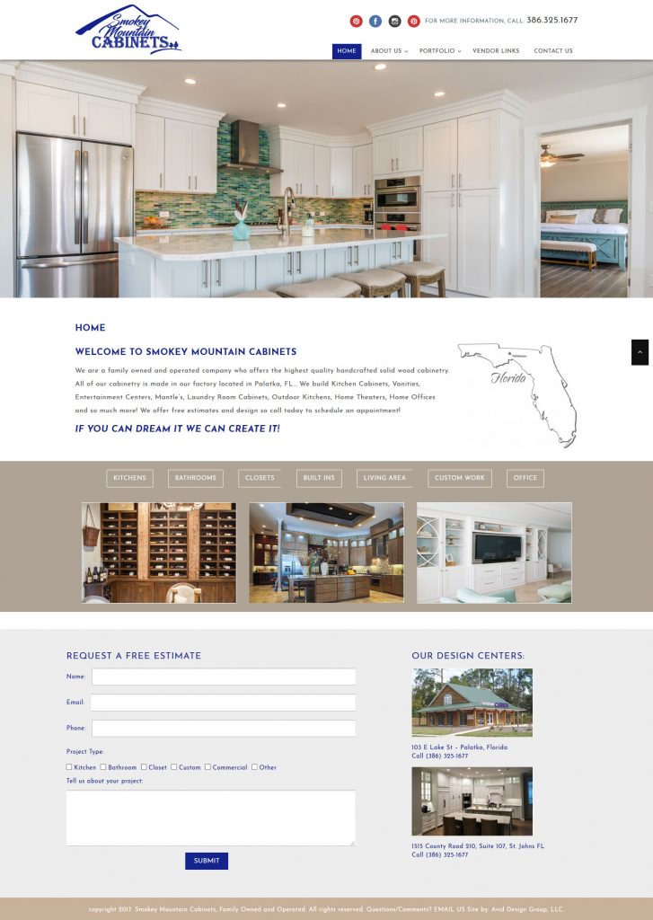 Smokey Mountain Cabinets, Avid Design Group, affordable website design, website design st. augustine, st. augustine website designers, web design, responsive design, SEO Services