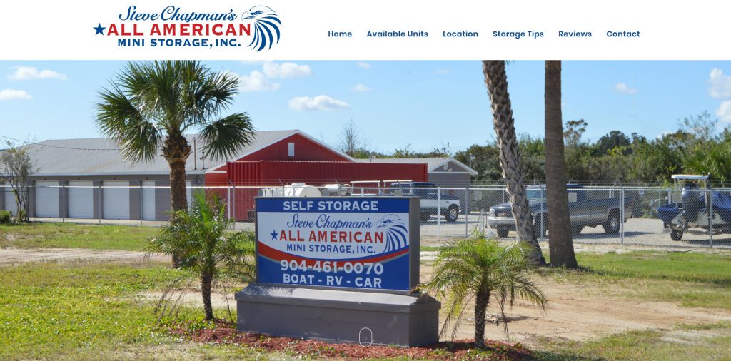 All American Mini Storage St. Augustine Beach, Avid Design Group, St. Agustine website design, website designers St. Augustine, graphic design