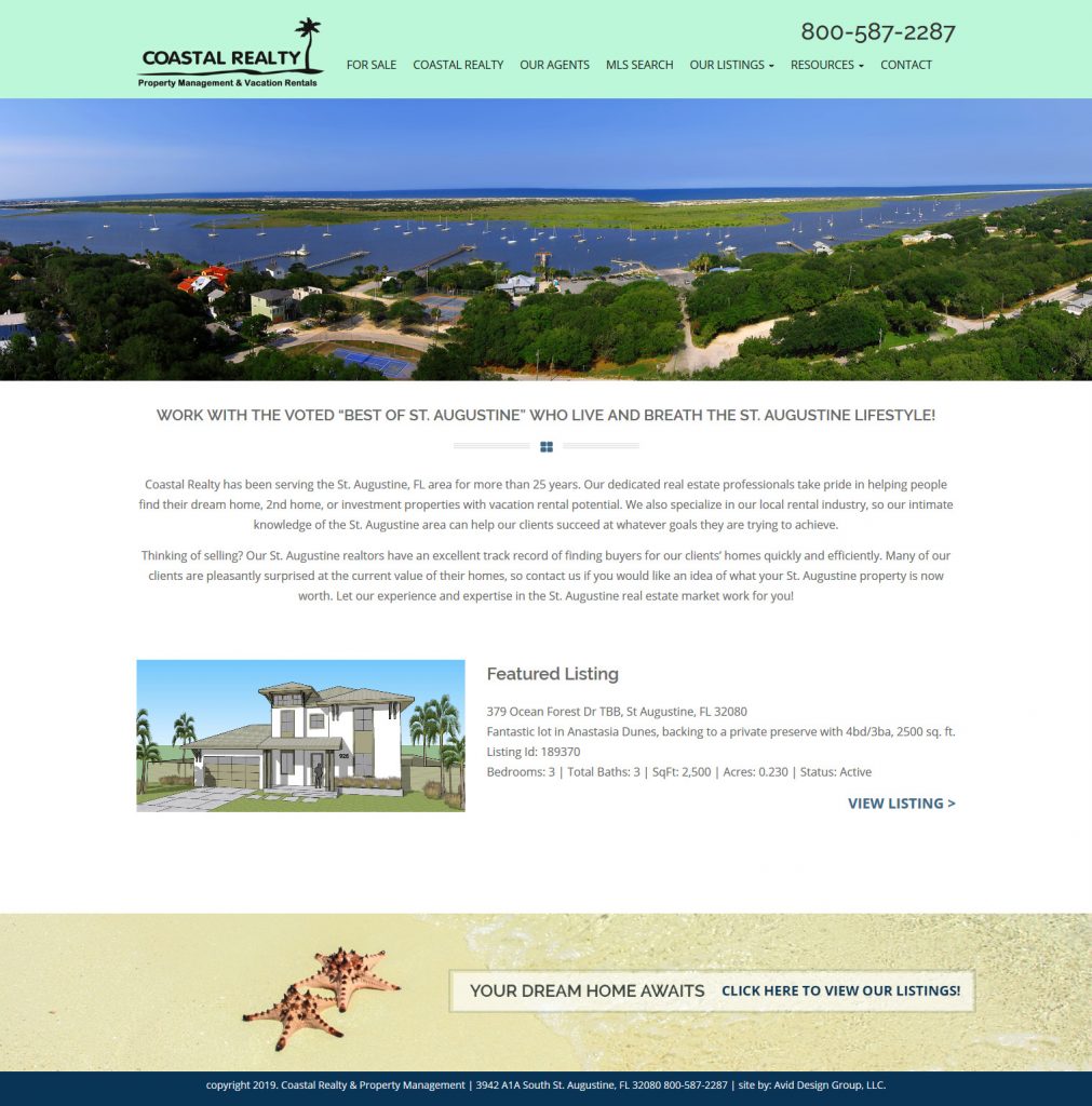 Coastal Realty, Avid Design Group, Affordable website design, St. Augustine Website Design, Website Design St. Augustine, Graphic Design St. Augustine