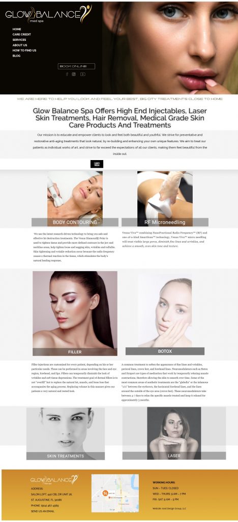 Glow Balance Spa, Avid Design Group, Affordable website design, St. Augustine Website Design, Website Design St. Augustine, Graphic Design St. Augustine