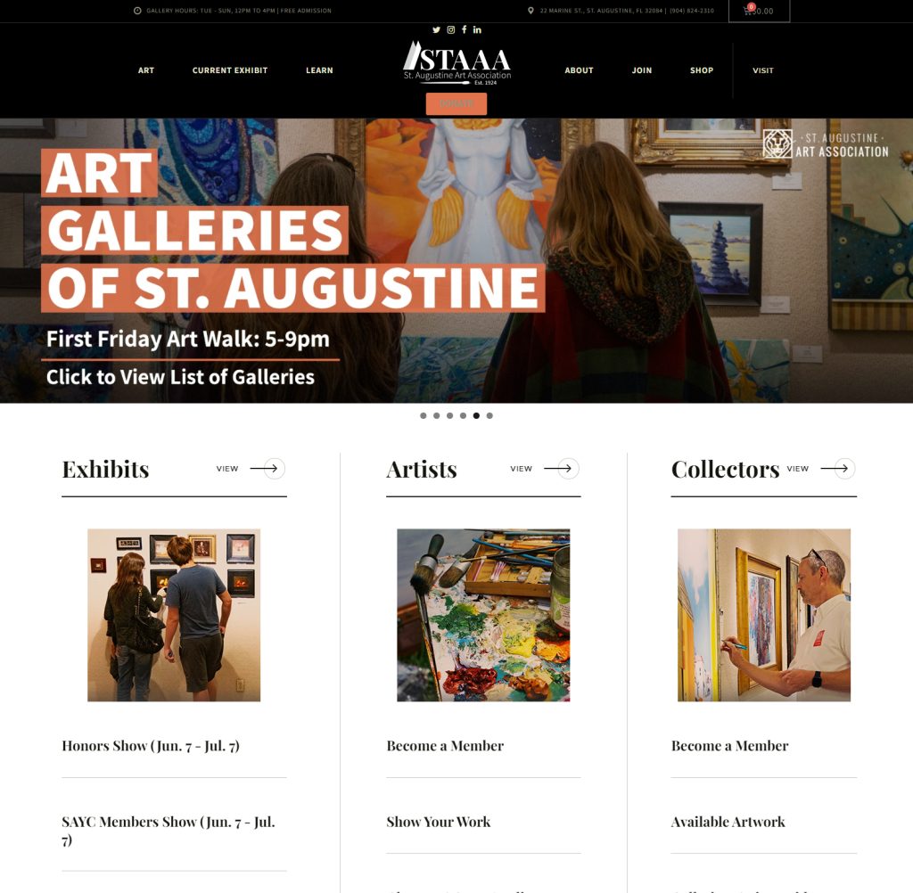 St Augustine Art Association Website Development